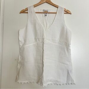 Talbots Classic 100% Irish Linen White V-Neck Sleeveless Shell Tank Top size M